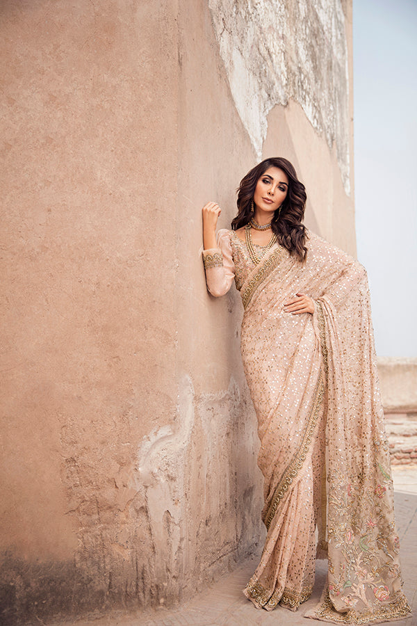 Indian Pastel Pink Embroidered Organza Saree (2-Piece) - Image 5
