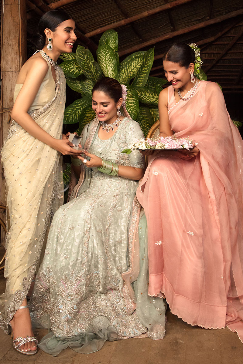 Pakistani Old Rose Resham Bootis Organza Saree (1-Pc) - Image 5