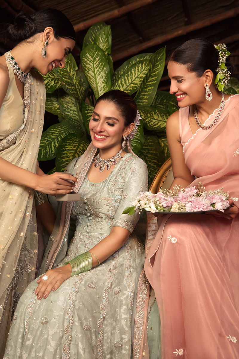 Pakistani Old Rose Resham Bootis Organza Saree (1-Pc) - Image 6