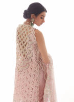 Pakistani Pastel Pink Embellished Raw Silk Saree Set (3-Piece) - Image 10