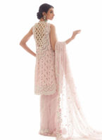 Pakistani Pastel Pink Embellished Raw Silk Saree Set (3-Piece) - Image 11