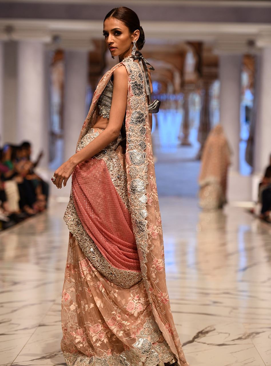 Blush Pink Embroidered Raw Silk & Organza Saree (2-Piece) - Image 5