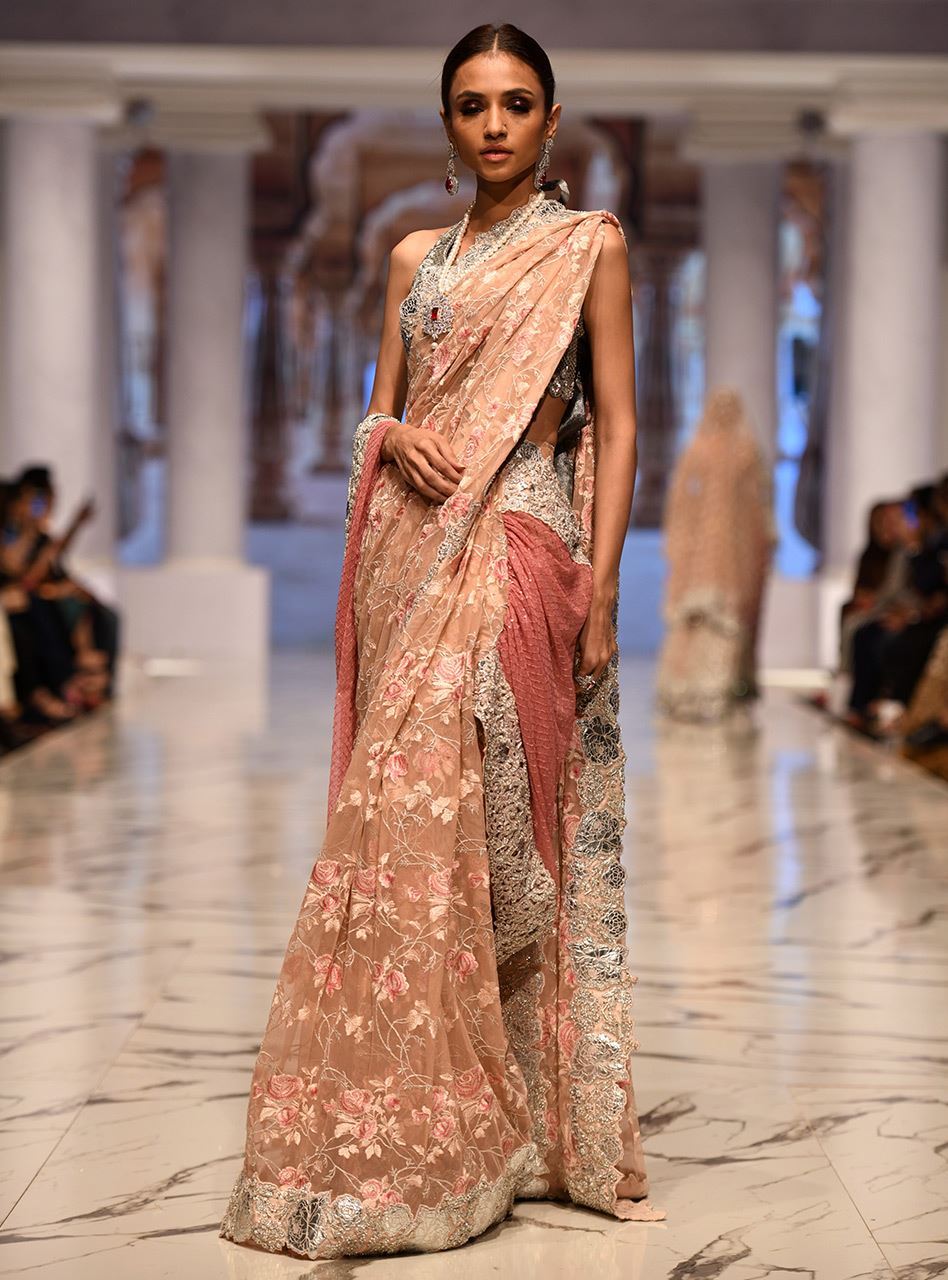 Blush Pink Embroidered Raw Silk & Organza Saree (2-Piece) - Image 5