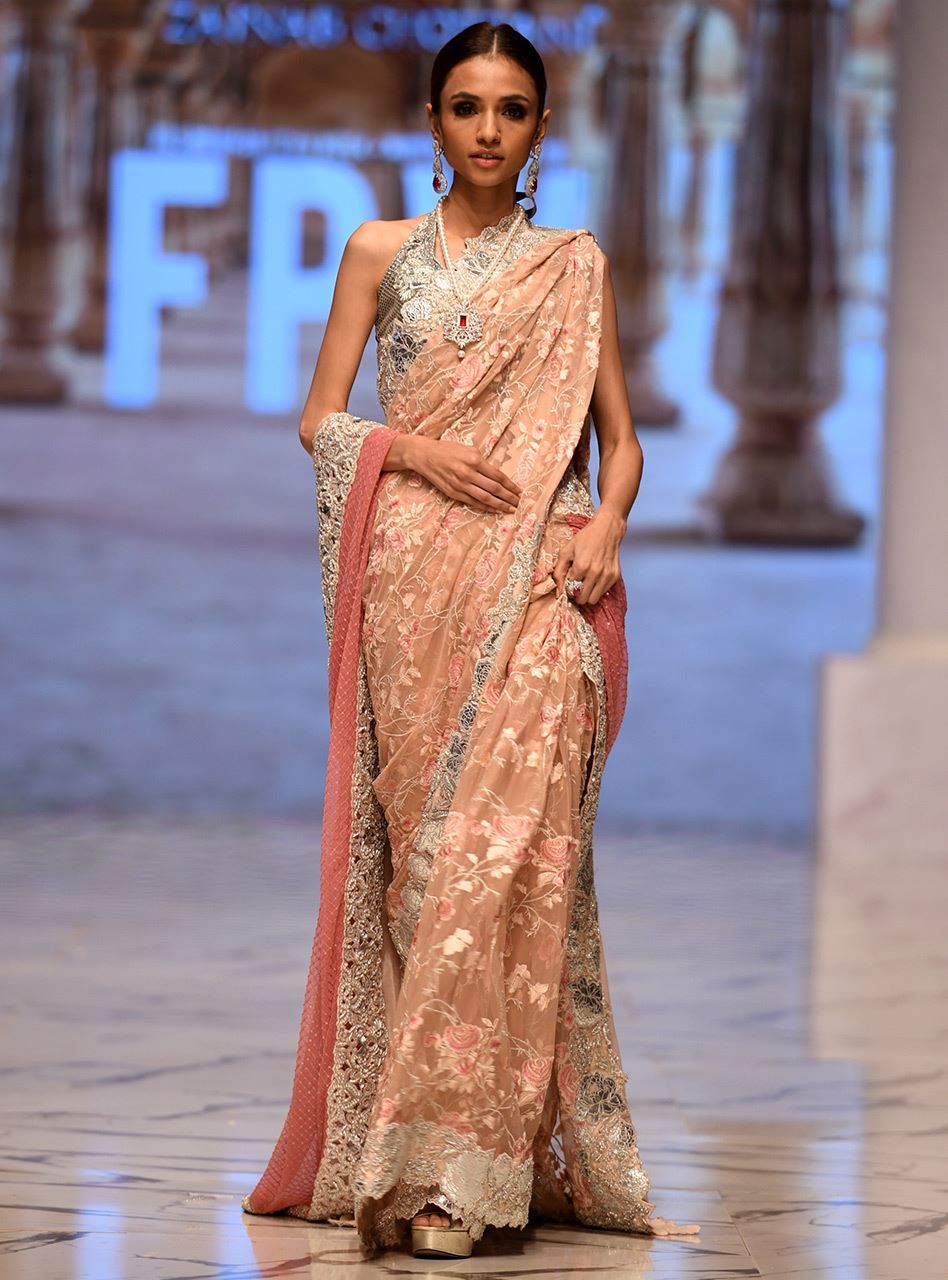 Indian Blush Pink Embellished Raw Silk Organza Saree (2-Piece) - Image 1