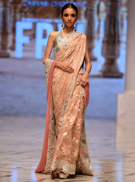 Indian Blush Pink Embellished Raw Silk Organza Saree (2-Piece) - Image 2