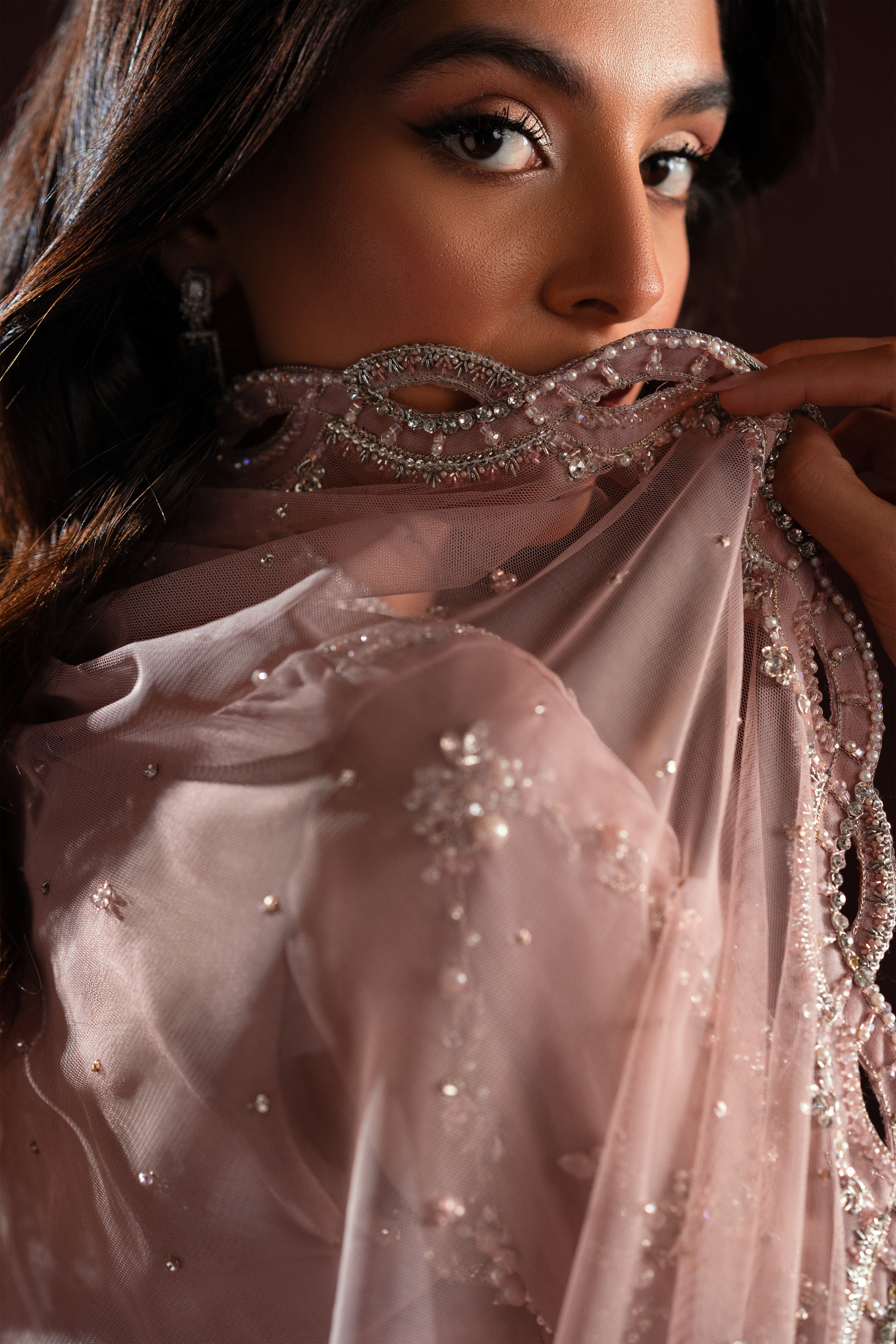 Blush Pink Embellished Silk & Net Saree (3-Piece) - Image 8