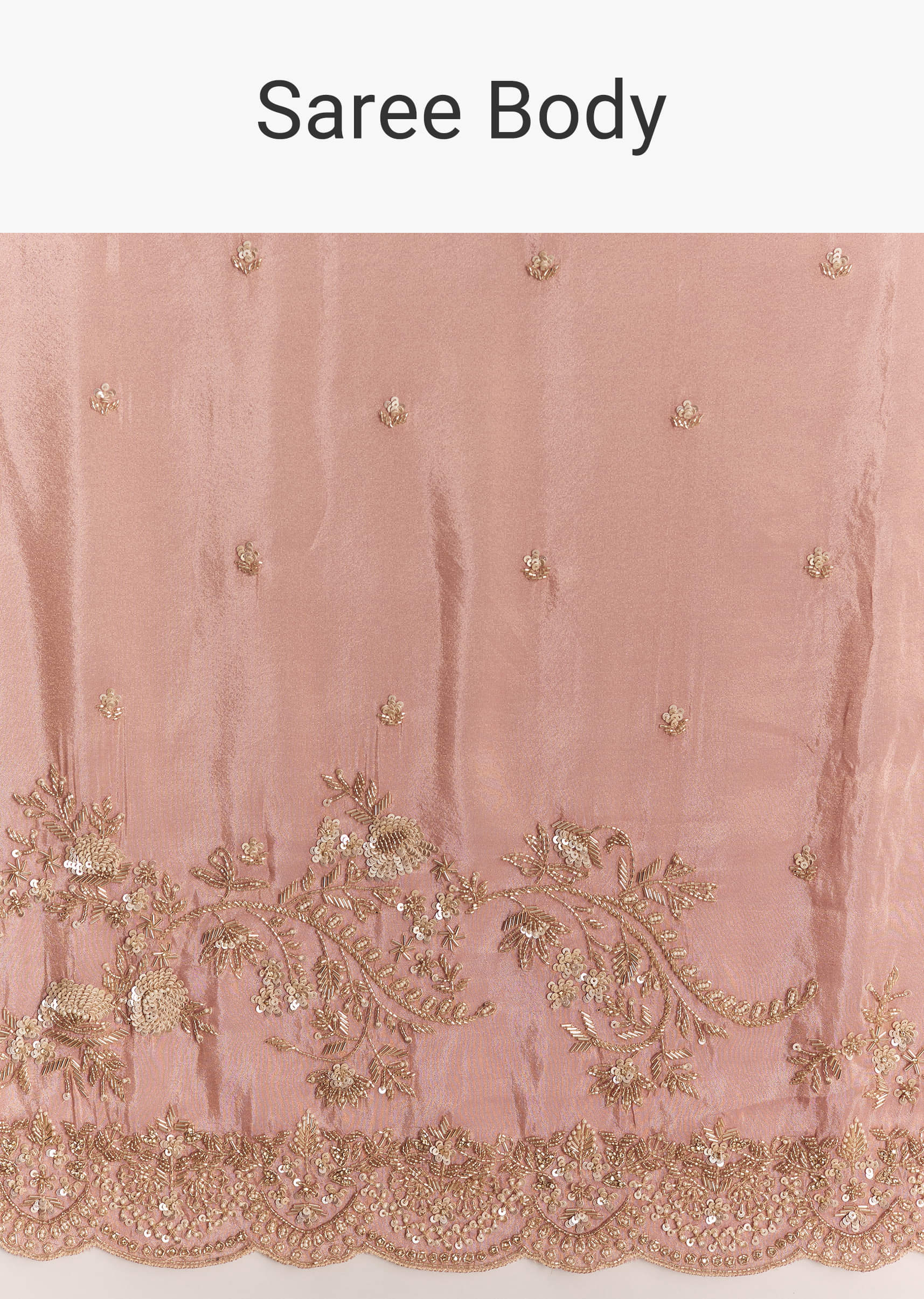 Indian Blush Pink Embroidered Satin Saree (2-Piece) - Image 8