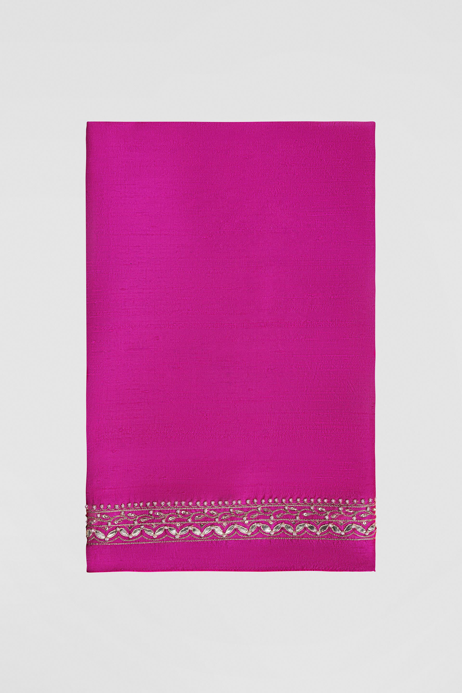 Indian Hot Pink Embellished Silk Georgette Saree (3-Piece) - Image 4