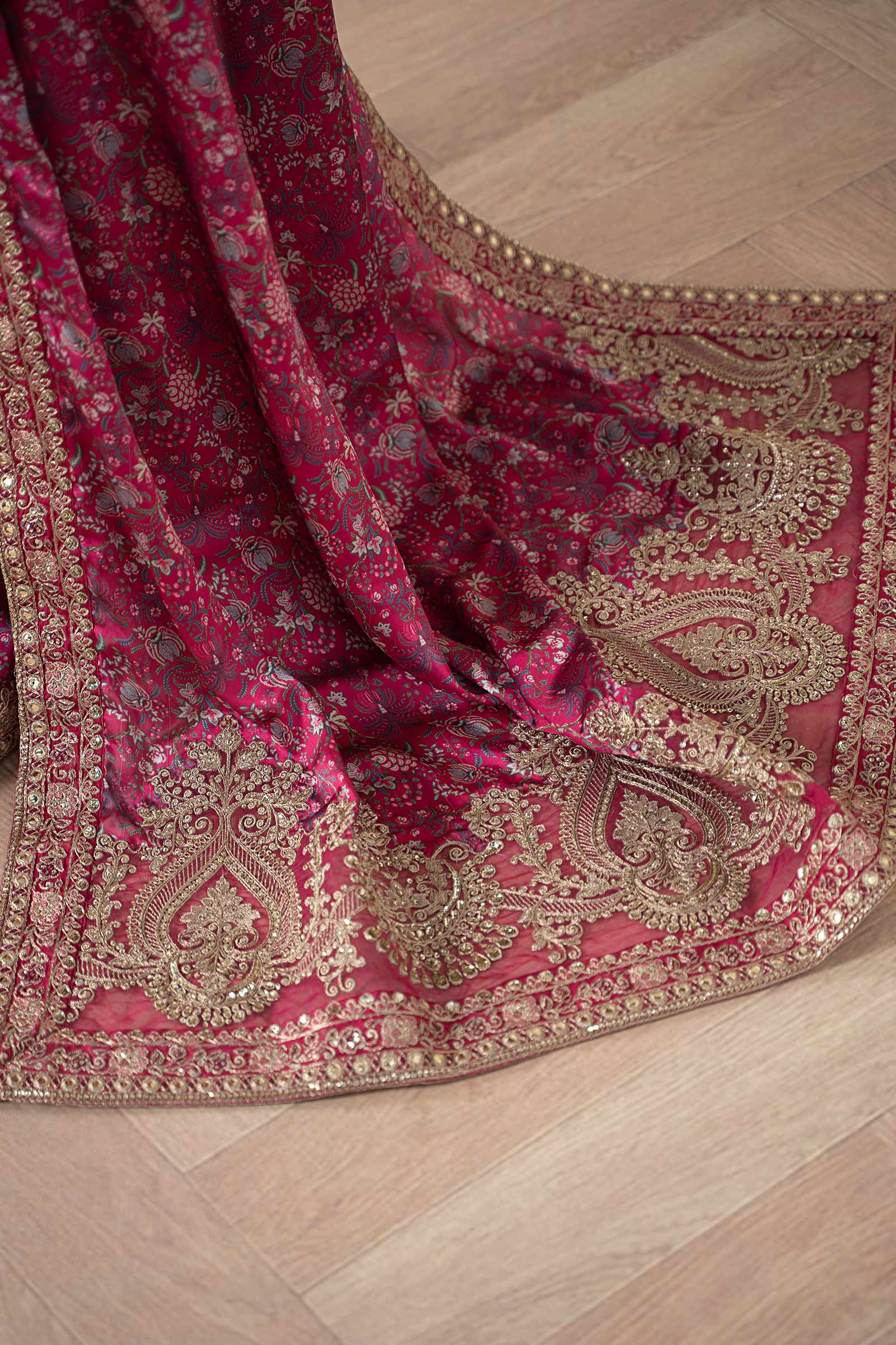 Pink Embroidered Silk Saree with Organza Blouse (3-Piece) - Image 4