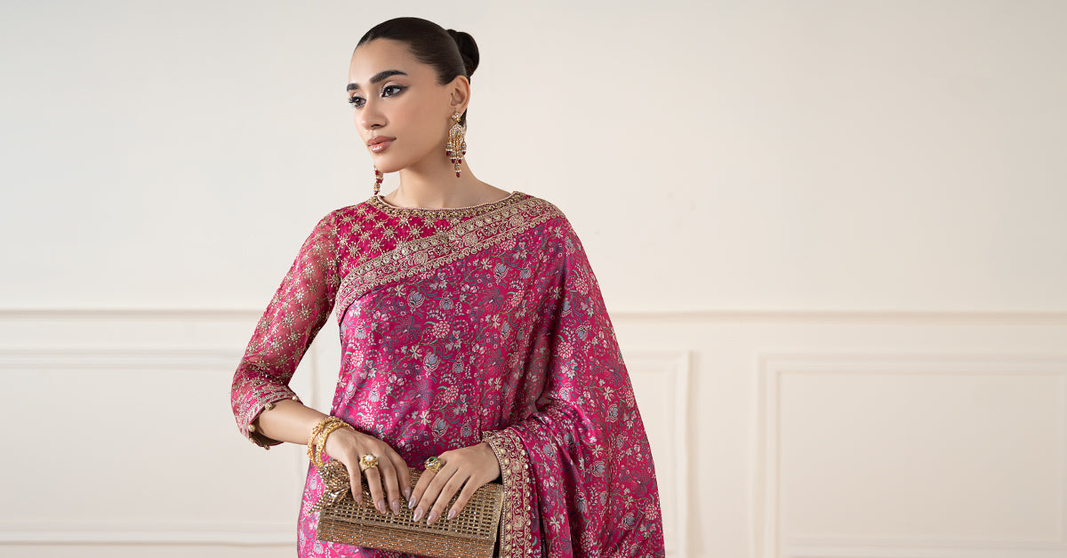 Pink Embroidered Silk Saree with Organza Blouse (3-Piece) - Image 8