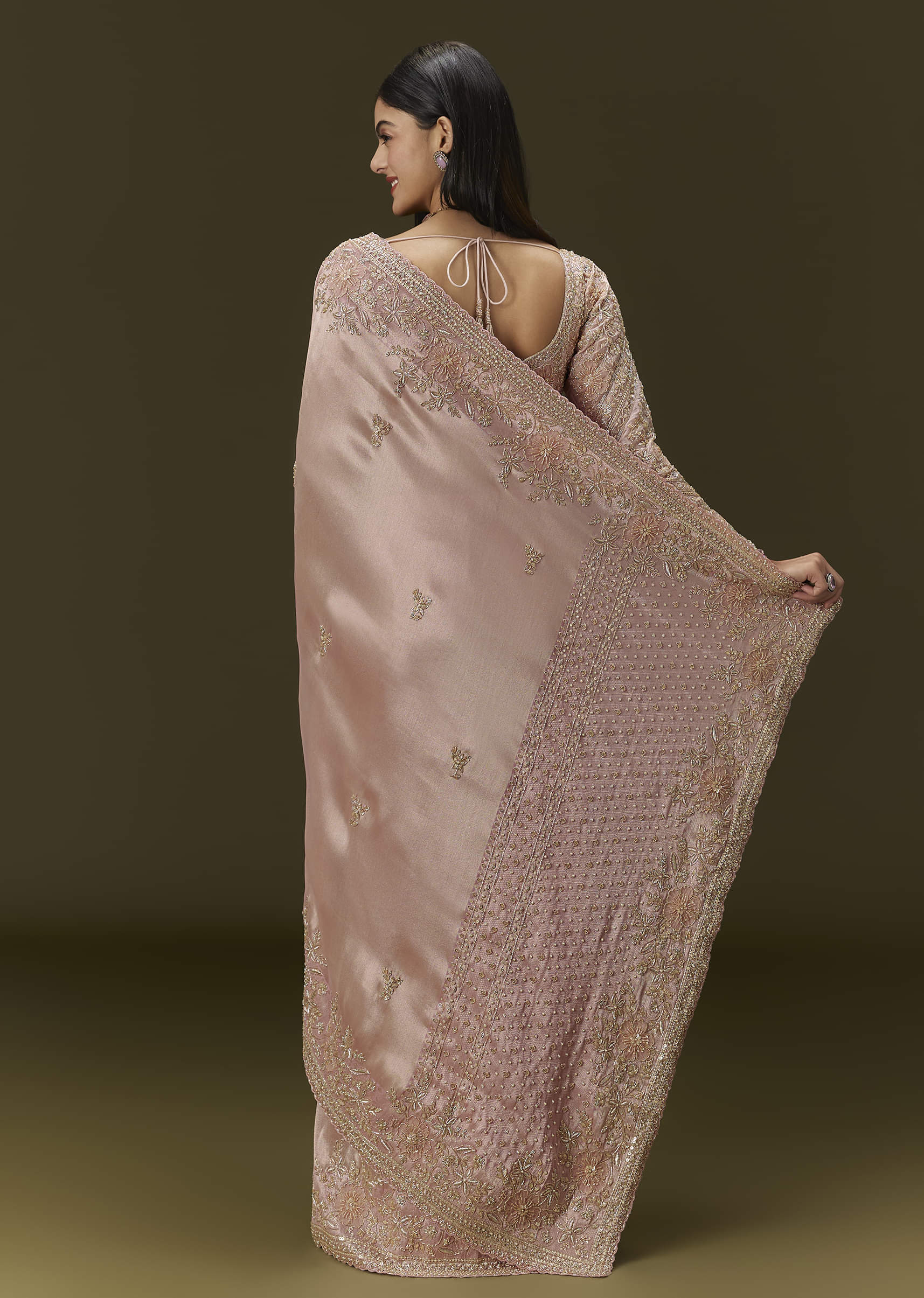 Baby Pink Embroidered Tissue Saree (2-Piece) - Image 5