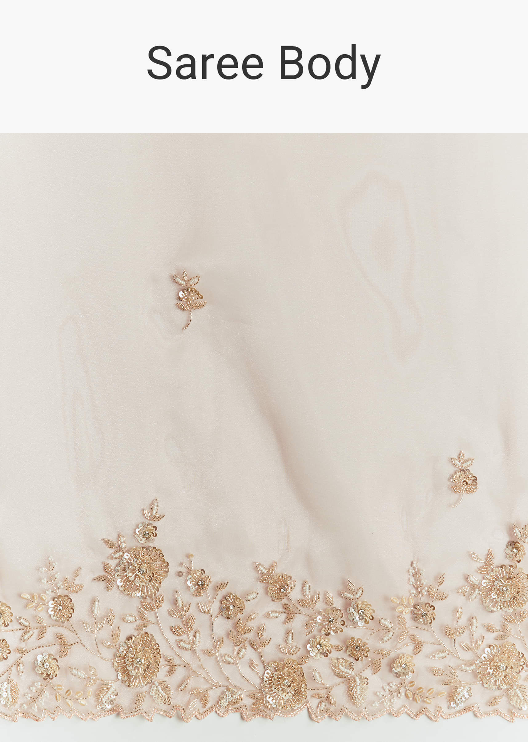 Indian Peach Floral Moti Cutdana Tissue Saree (2-Piece) - Image 7