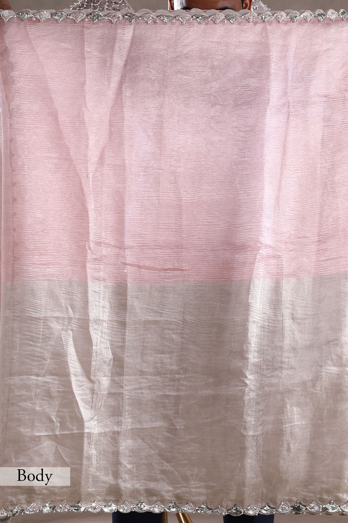 Indian Pink Gold Embroidered Tissue Organza Saree (2-Piece) - Image 7