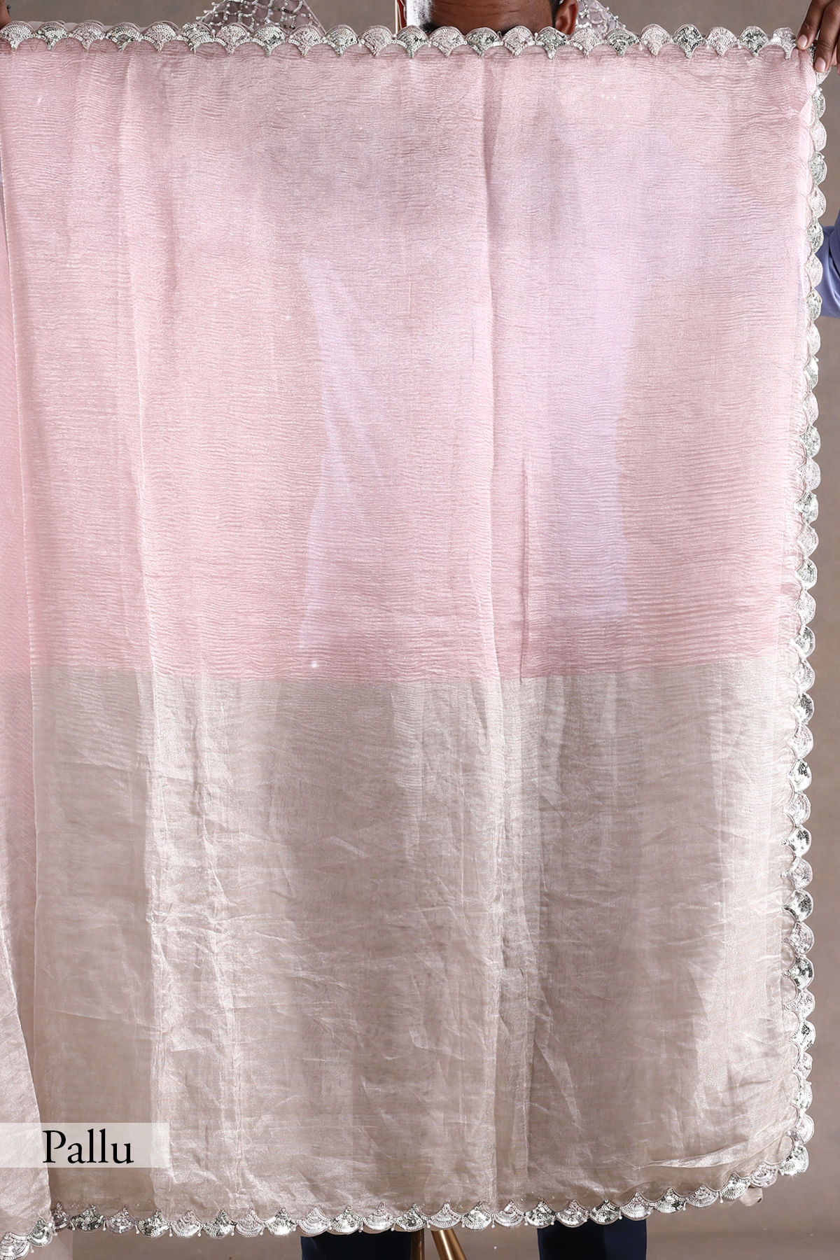 Indian Pink Gold Embroidered Tissue Organza Saree (2-Piece) - Image 8