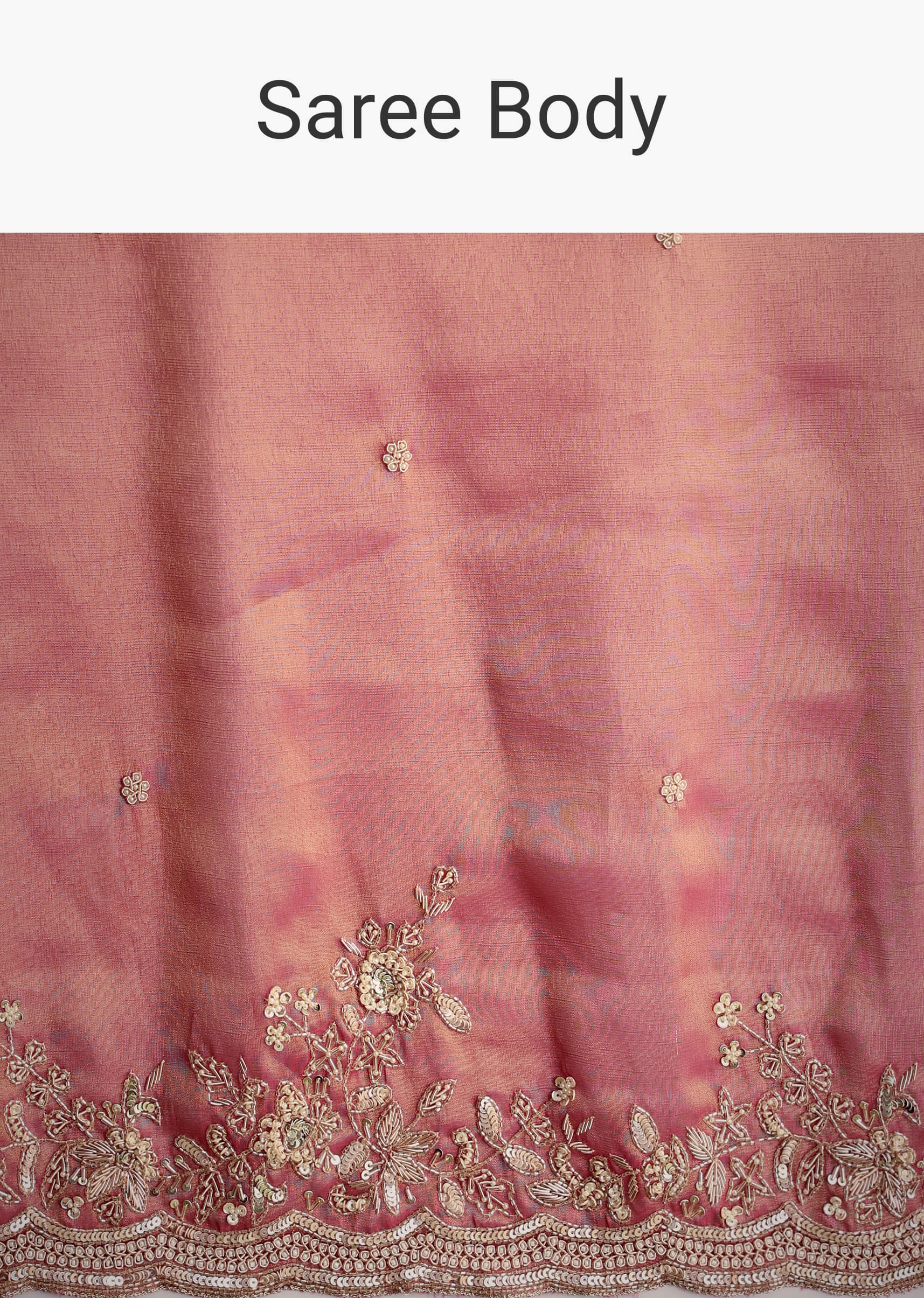 Indian Rust Pink Zardozi Tissue Saree (2-Piece) - Image 8