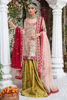 Pakistani Pink Zardozi Tissue Short Shirt & Olive Brocade Sharara (3-Piece) - Image 2