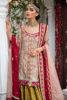 Pakistani Pink Zardozi Tissue Short Shirt & Olive Brocade Sharara (3-Piece) - Image 3