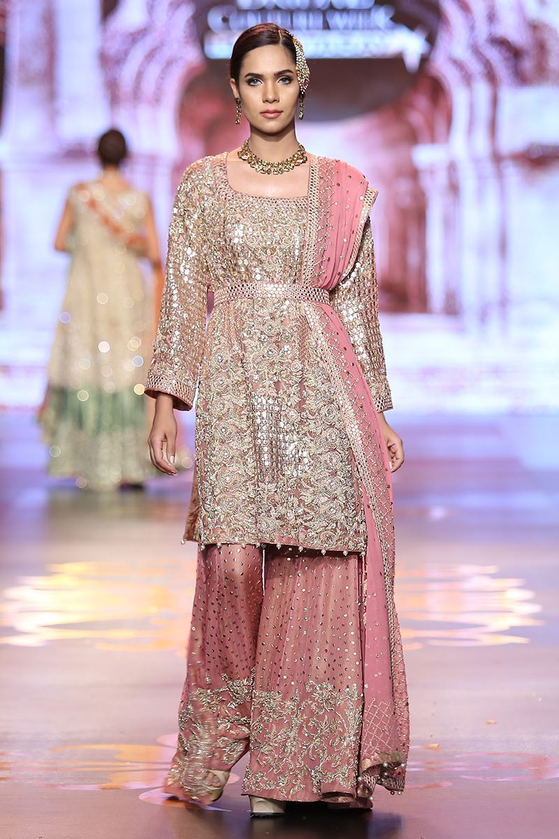 Pakistani Tea Pink Gota Embellished Bridal Sharara (3-Piece) - Image 1