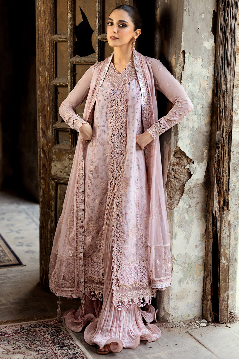 Dusty Pink Embroidered Chiffon Sharara Set (3-Piece) - Image 1