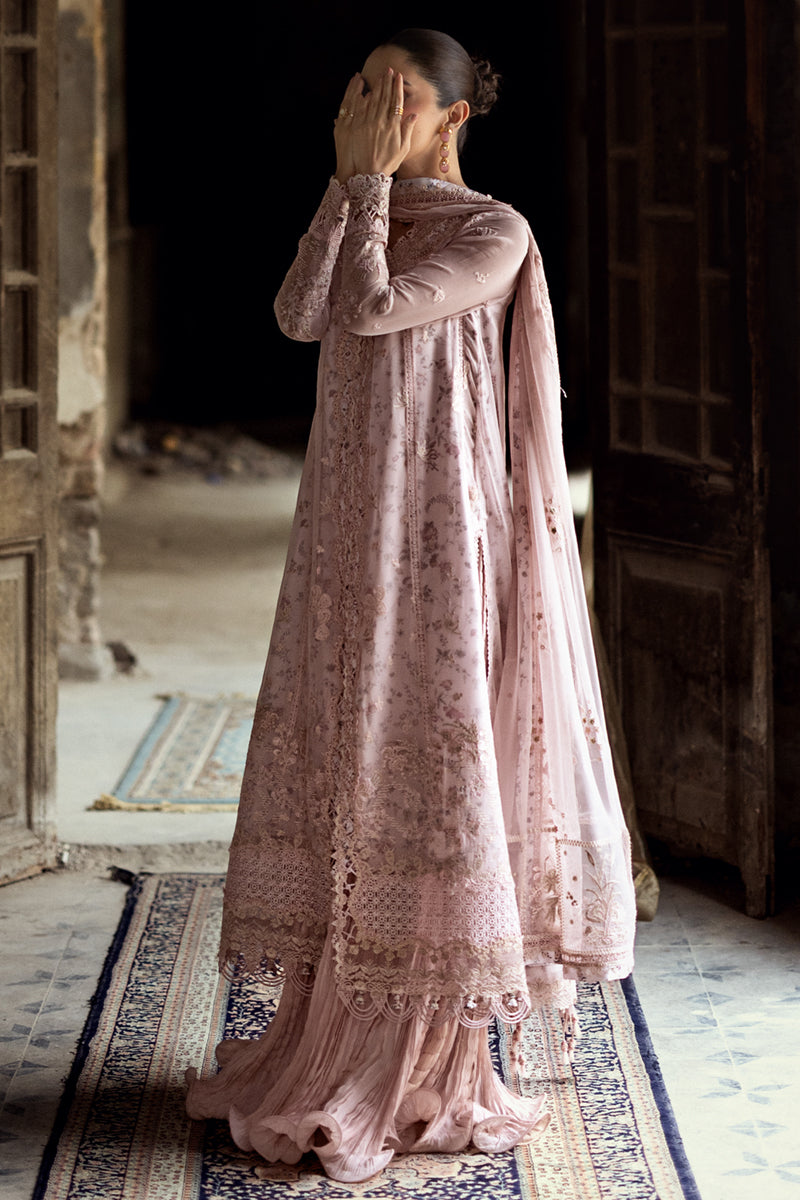 Dusty Pink Embroidered Chiffon Sharara Set (3-Piece) - Image 12