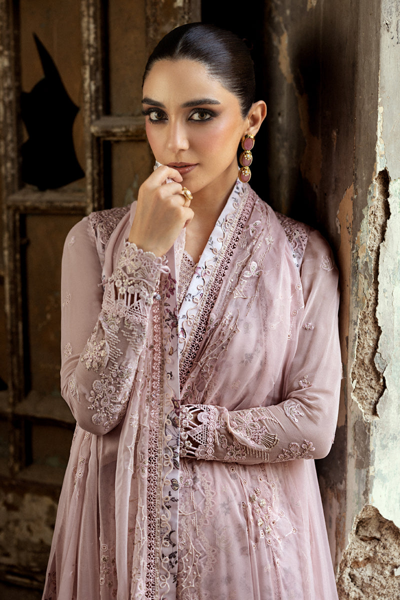 Dusty Pink Embroidered Chiffon Sharara Set (3-Piece) - Image 4