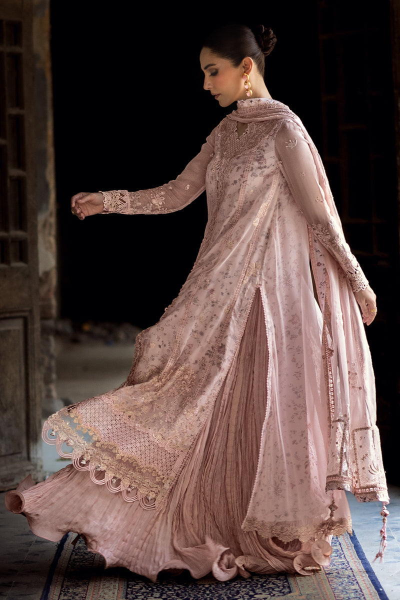 Dusty Pink Embroidered Chiffon Sharara Set (3-Piece) - Image 5