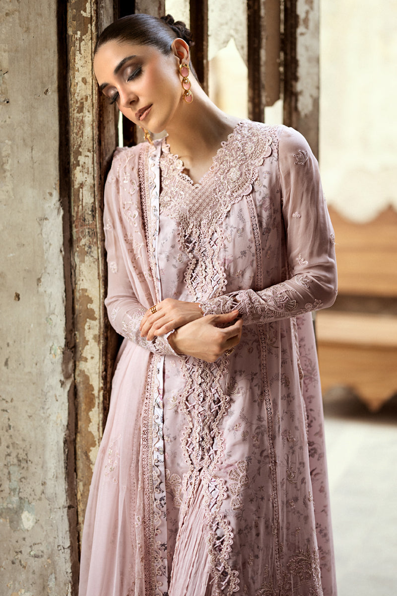 Dusty Pink Embroidered Chiffon Sharara Set (3-Piece) - Image 8