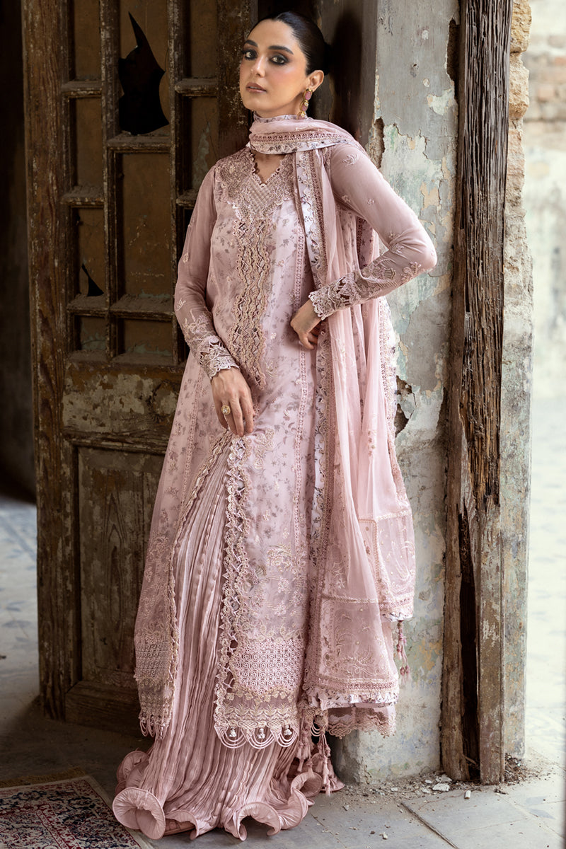 Dusty Pink Embroidered Chiffon Sharara Set (3-Piece) - Image 9