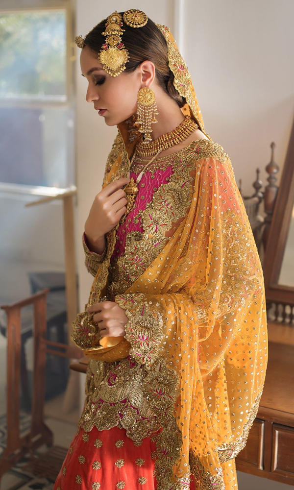 Pakistani Rani Pink Zardozi Chiffon Sharara (3-Piece) - Image 4