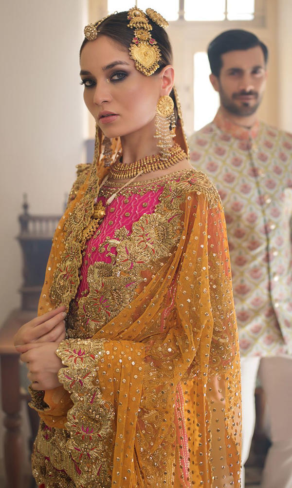 Pakistani Rani Pink Zardozi Chiffon Sharara (3-Piece) - Image 5