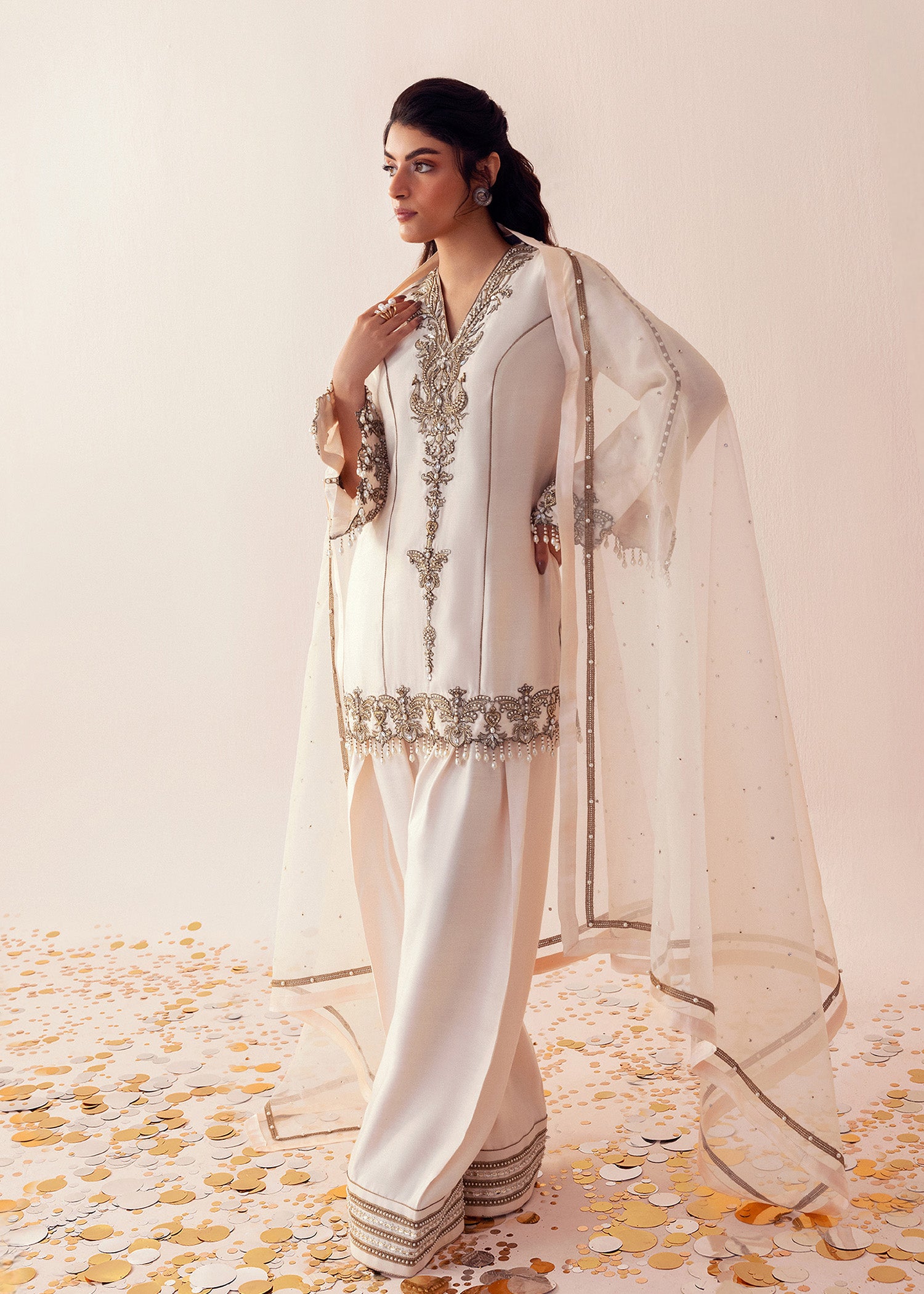 Shell Pink Embroidered Cotton Net Sharara (3-Piece) - Image 4