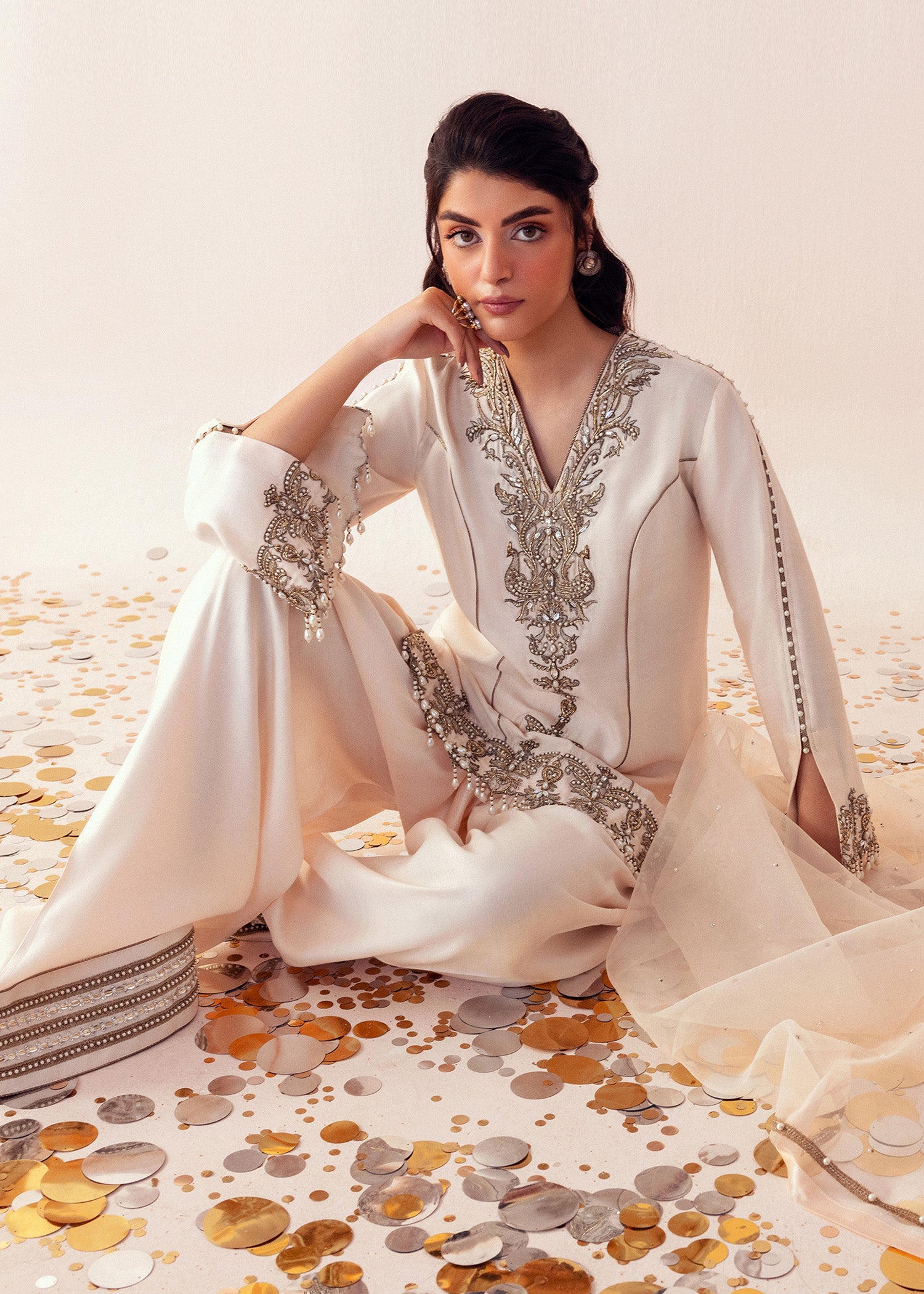 Shell Pink Embroidered Cotton Net Sharara (3-Piece) - Image 5