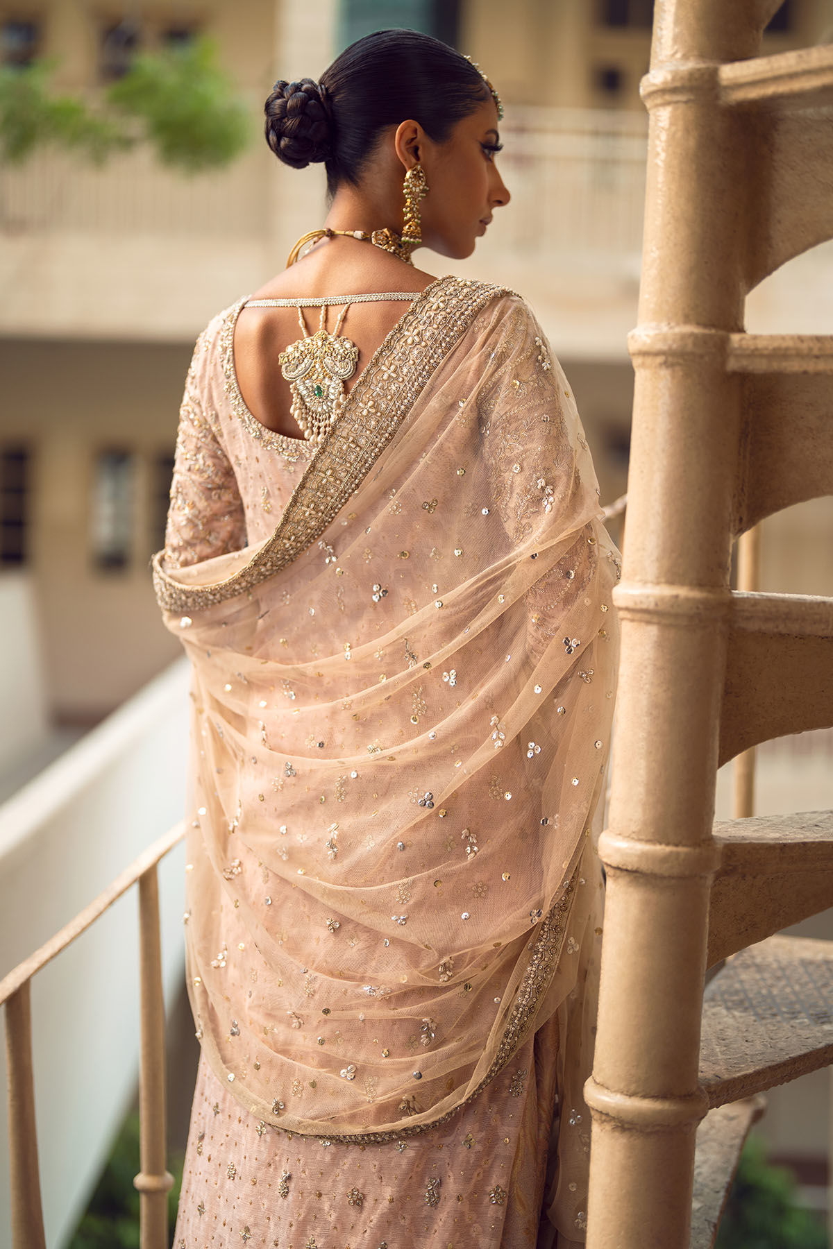 Pakistani Salmon Pink Zardozi Cotton Net Sharara (3-Piece) - Image 7