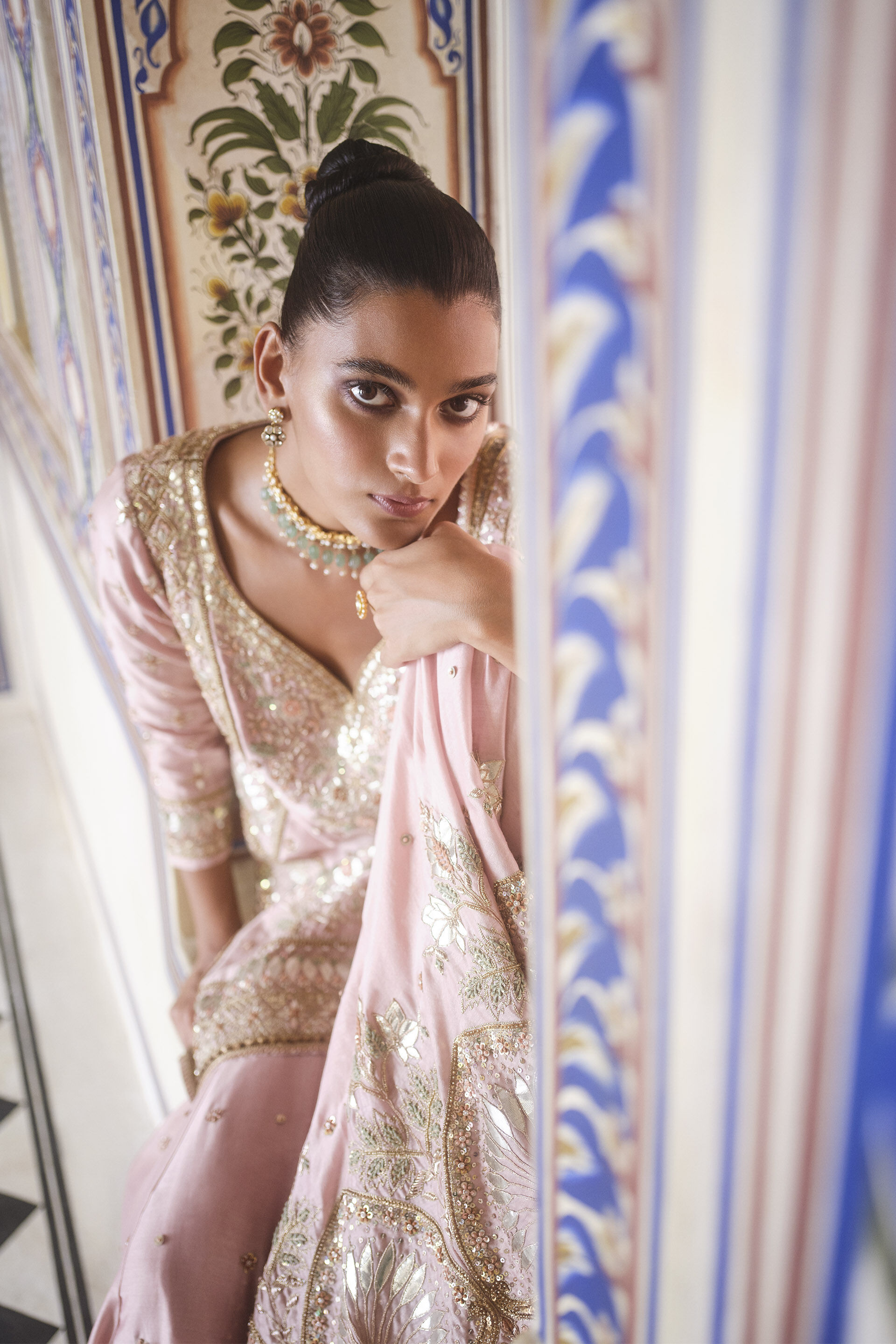 Indian Blush Pink Gota Patti Cotton-Silk Sharara (3-Piece) - Image 2