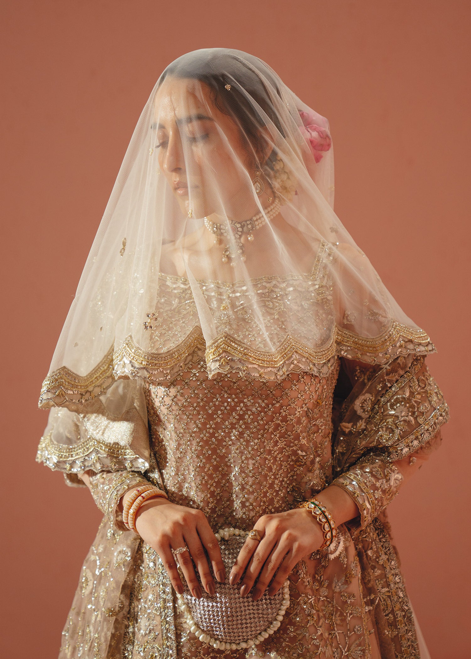 Soft Pink Hand-Embellished French Net Sharara (3-Piece) - Image 3