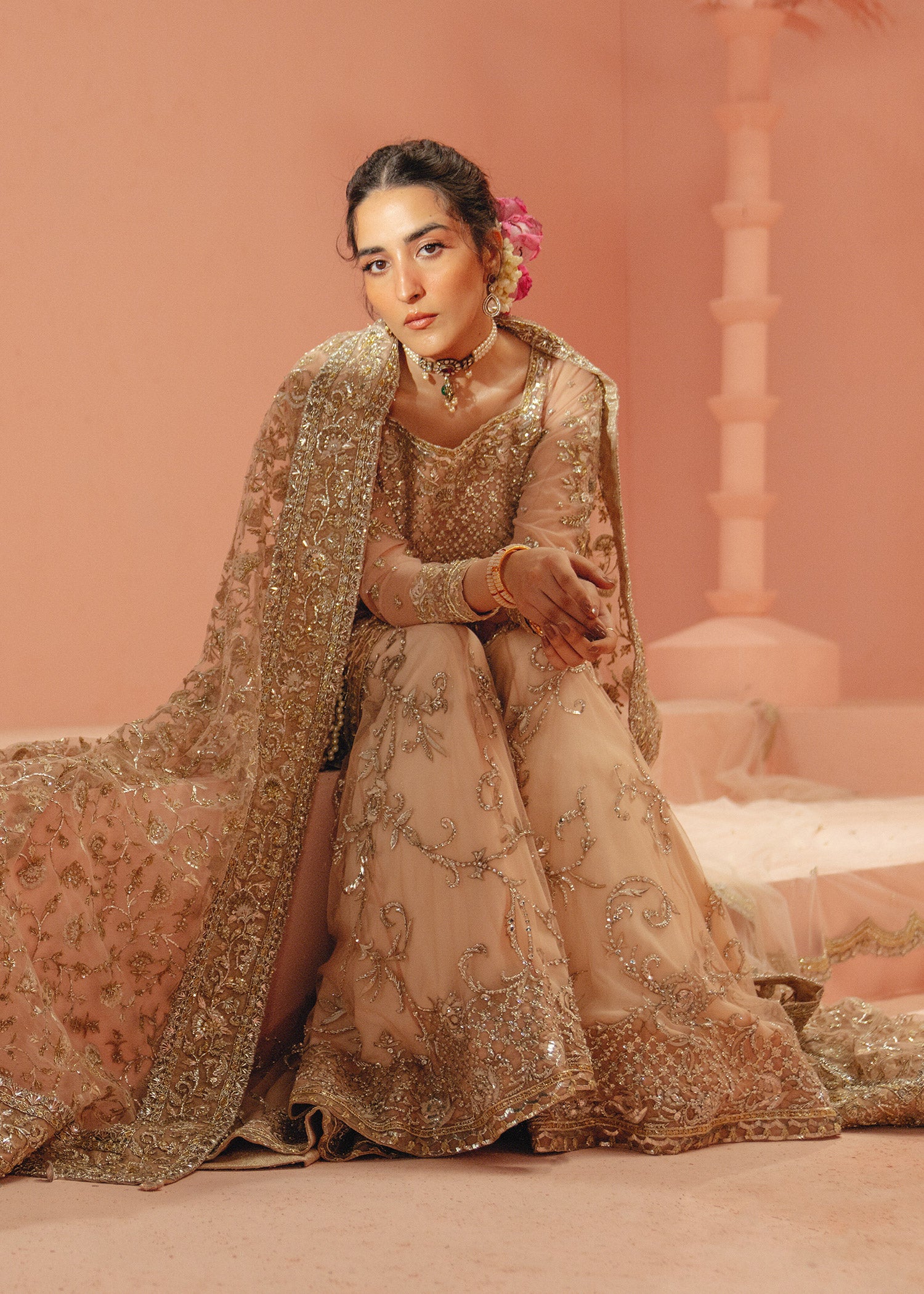 Soft Pink Hand-Embellished French Net Sharara (3-Piece) - Image 6