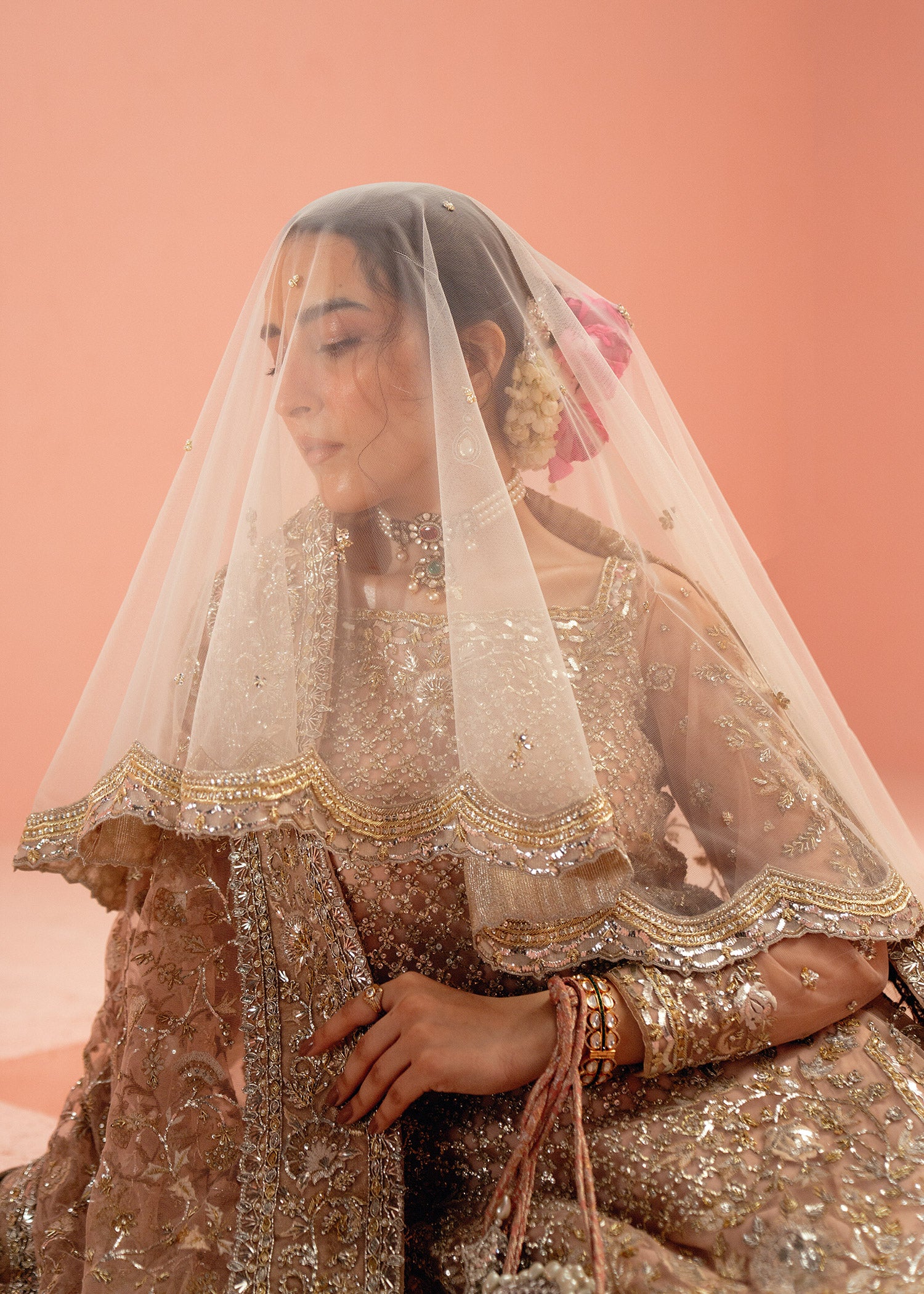 Soft Pink Hand-Embellished French Net Sharara (3-Piece) - Image 7