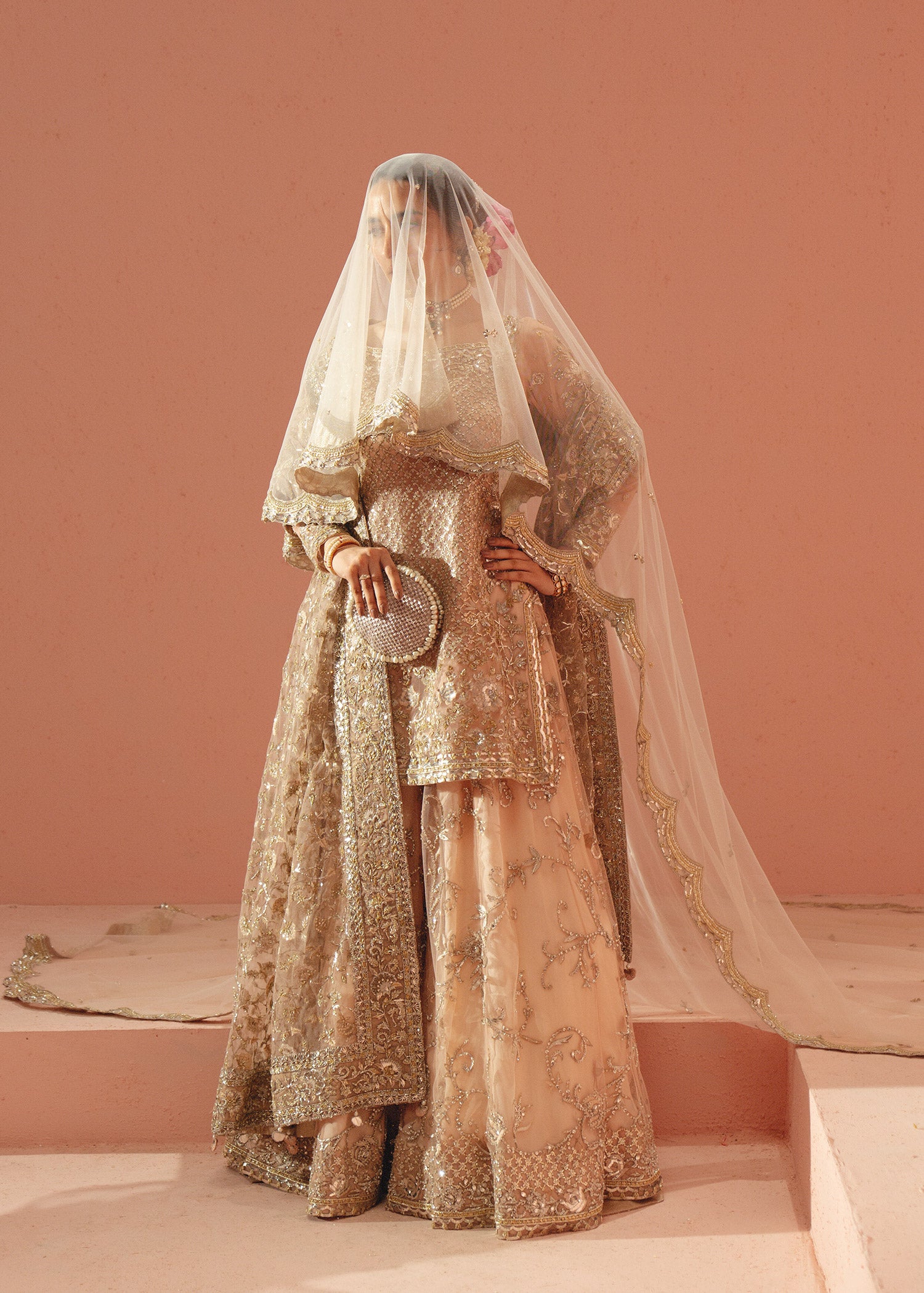 Soft Pink Hand-Embellished French Net Sharara (3-Piece) - Image 9