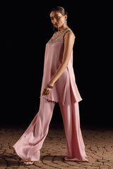 Powder Pink Embellished Georgette Sharara Set (2-Piece) - Image 4