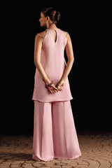 Powder Pink Embellished Georgette Sharara Set (2-Piece) - Image 5