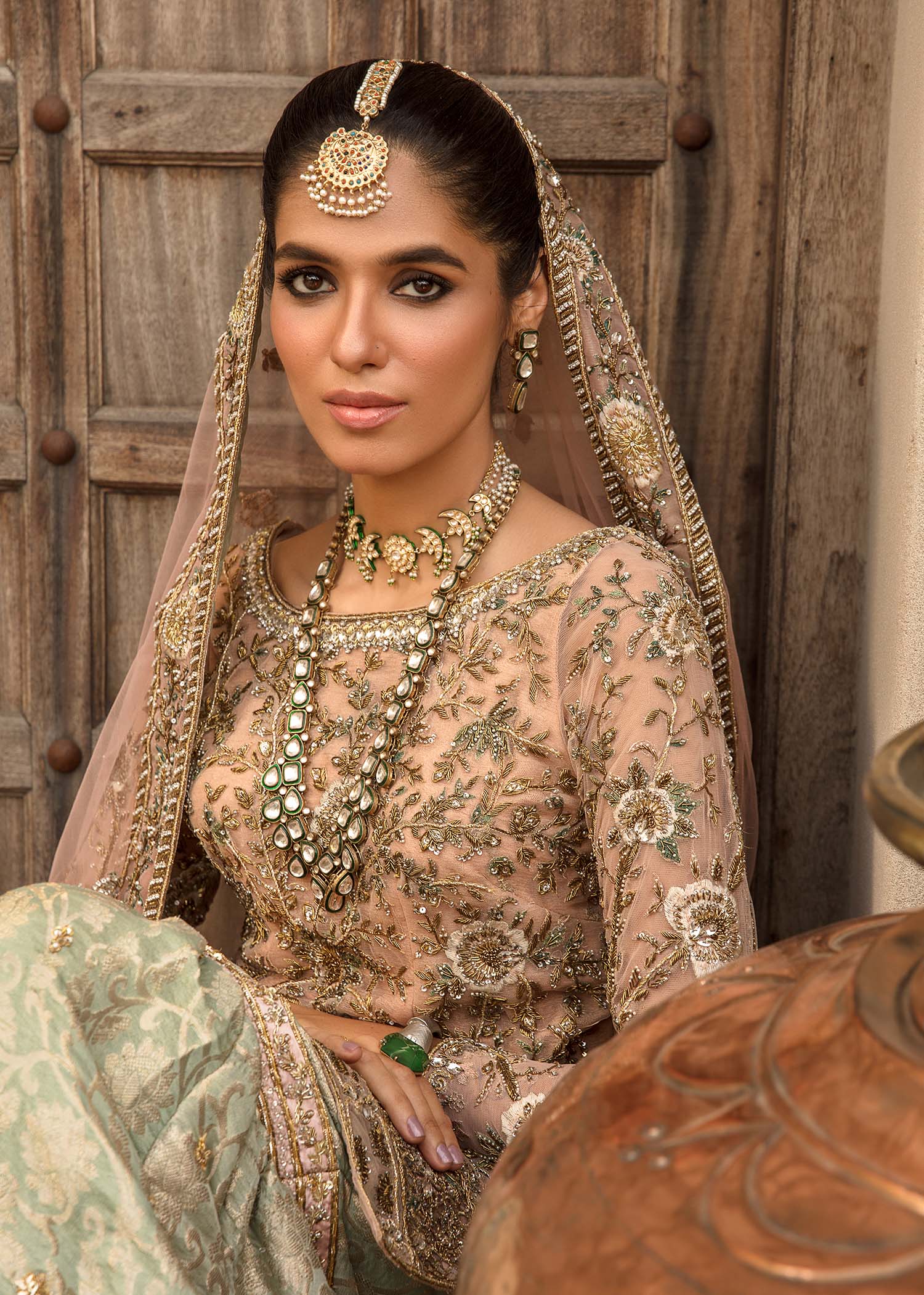 Pink Embroidered Net Bridal Sharara (3-Piece) - Image 2