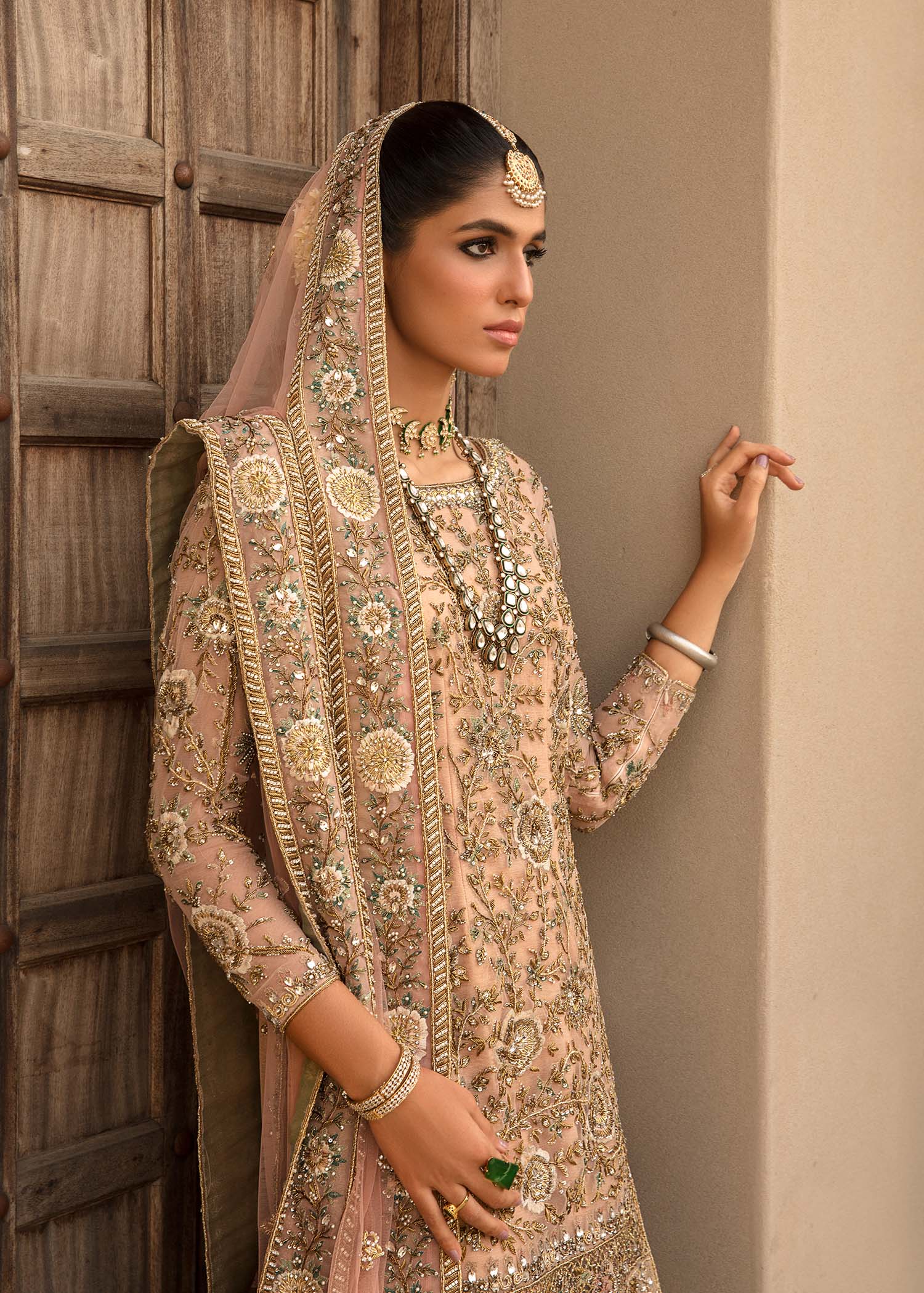 Pink Embroidered Net Bridal Sharara (3-Piece) - Image 5