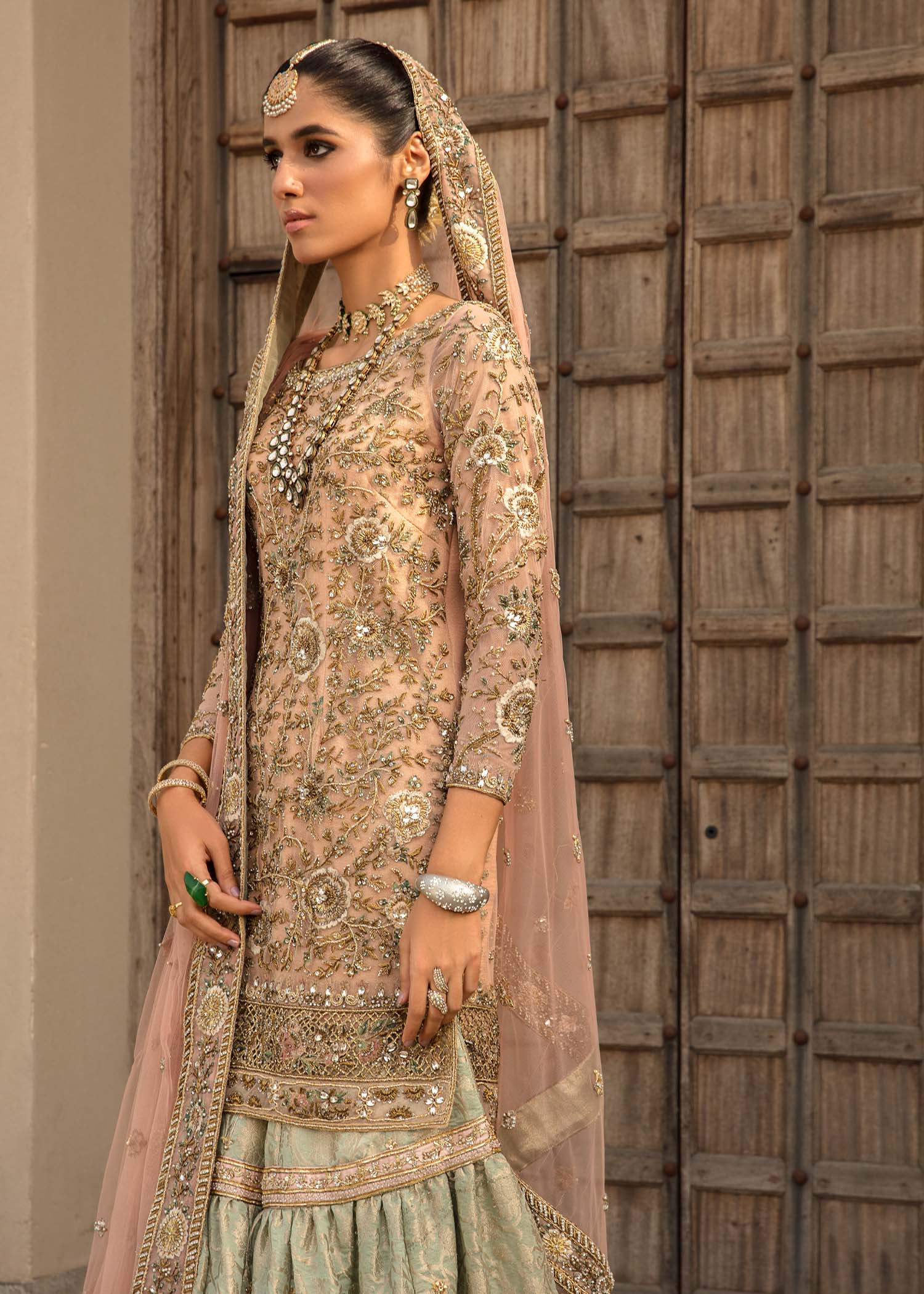 Pink Embroidered Net Bridal Sharara (3-Piece) - Image 6