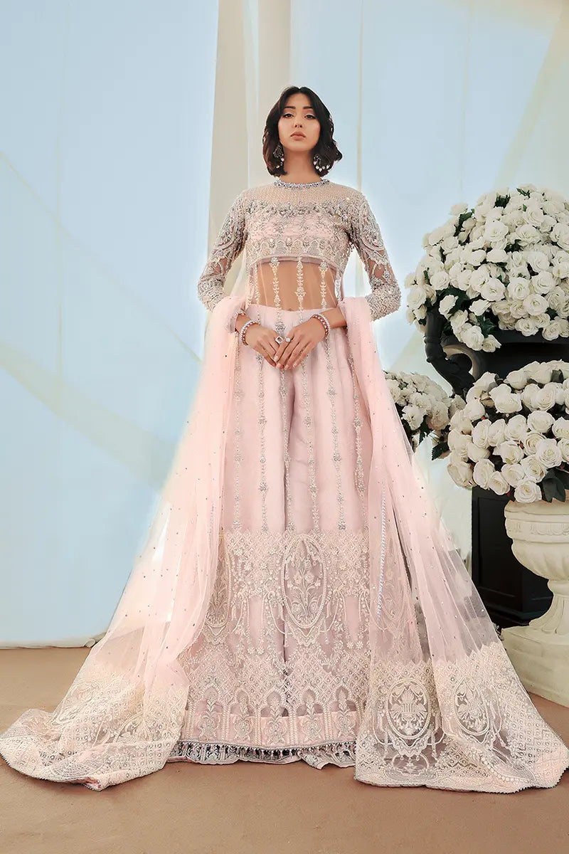 Powder Pink Embroidered Net & Silk Sharara (3-Piece) - Image 1