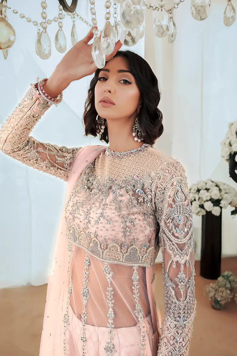Powder Pink Embroidered Net & Silk Sharara (3-Piece) - Image 2
