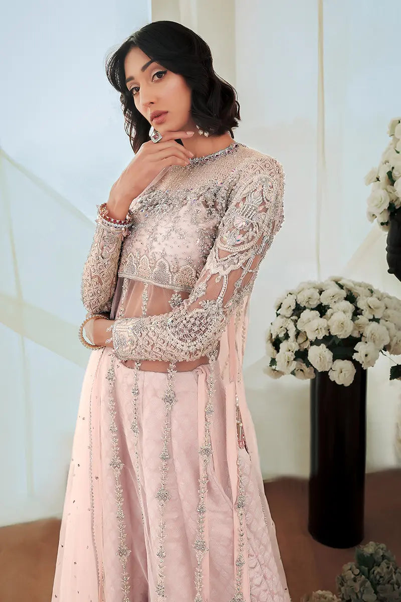 Powder Pink Embroidered Net & Silk Sharara (3-Piece) - Image 4