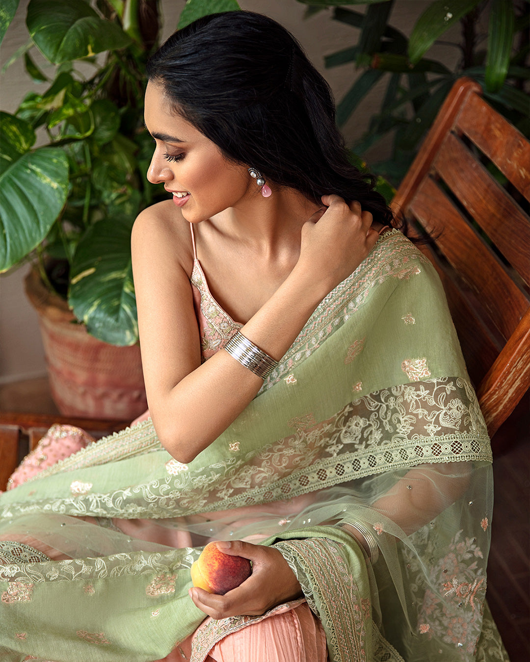 Peach Embroidered Silk Sharara Set (3-Piece) - Image 5