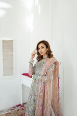 Pakistani Mauve Hand Embellished Net & Lama Sharara (3-Piece) - Image 5