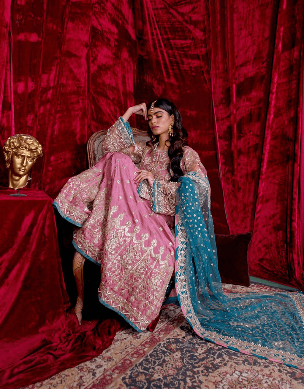 Indian Tea Pink Embroidered Net Sharara Set (3-Piece) - Image 5