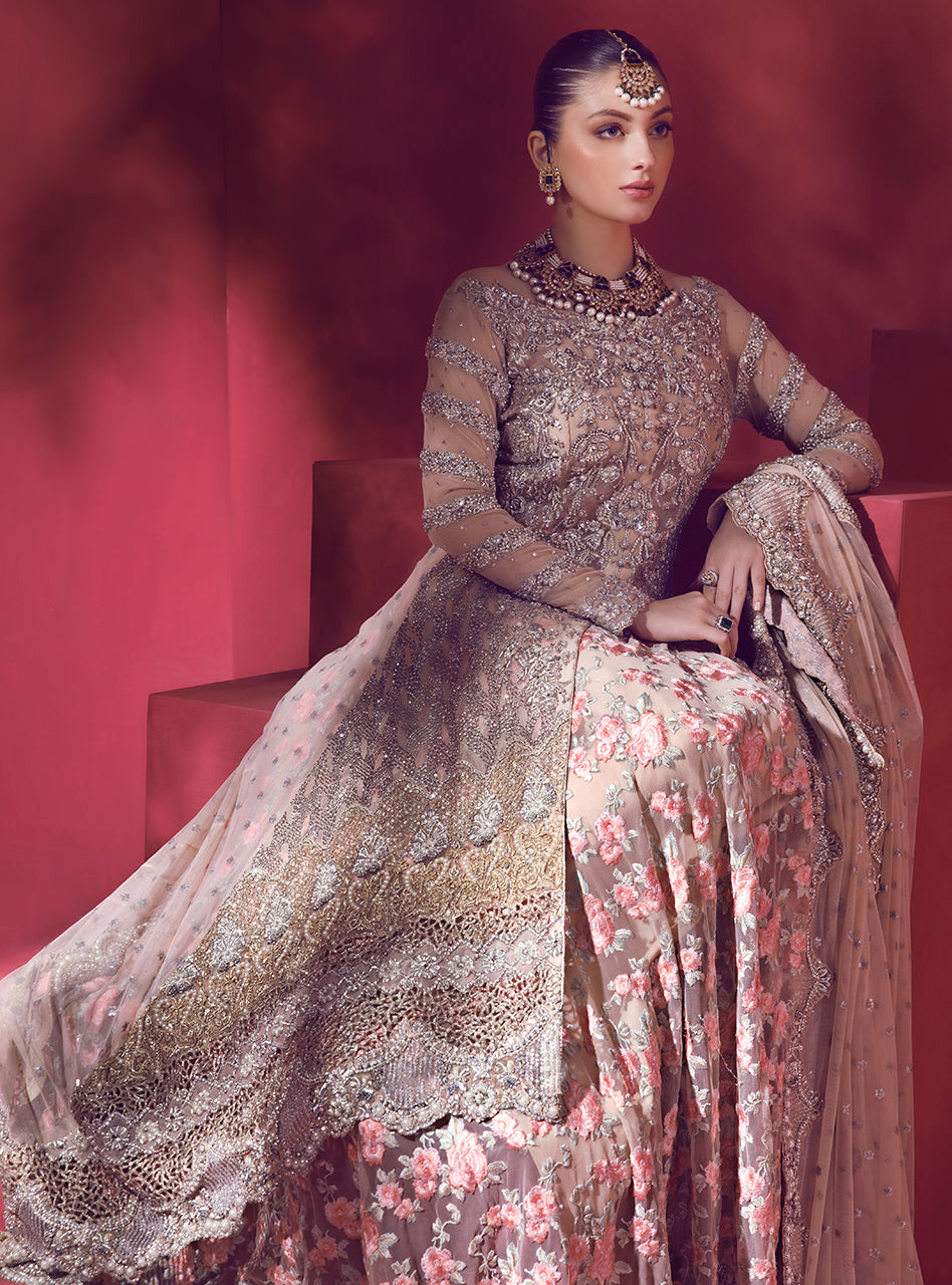 Blush Embroidered Net Sharara Dress (3-Piece) - Image 9